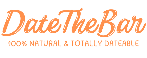 Logo for 'Date The Bar' with text '100% Natural & Totally Dateable' in orange on a white background